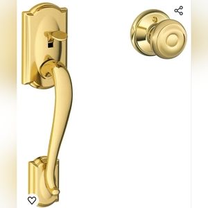 Schlage Front Door Entry Handle and Knob FE285 Camelot in Polished Brass